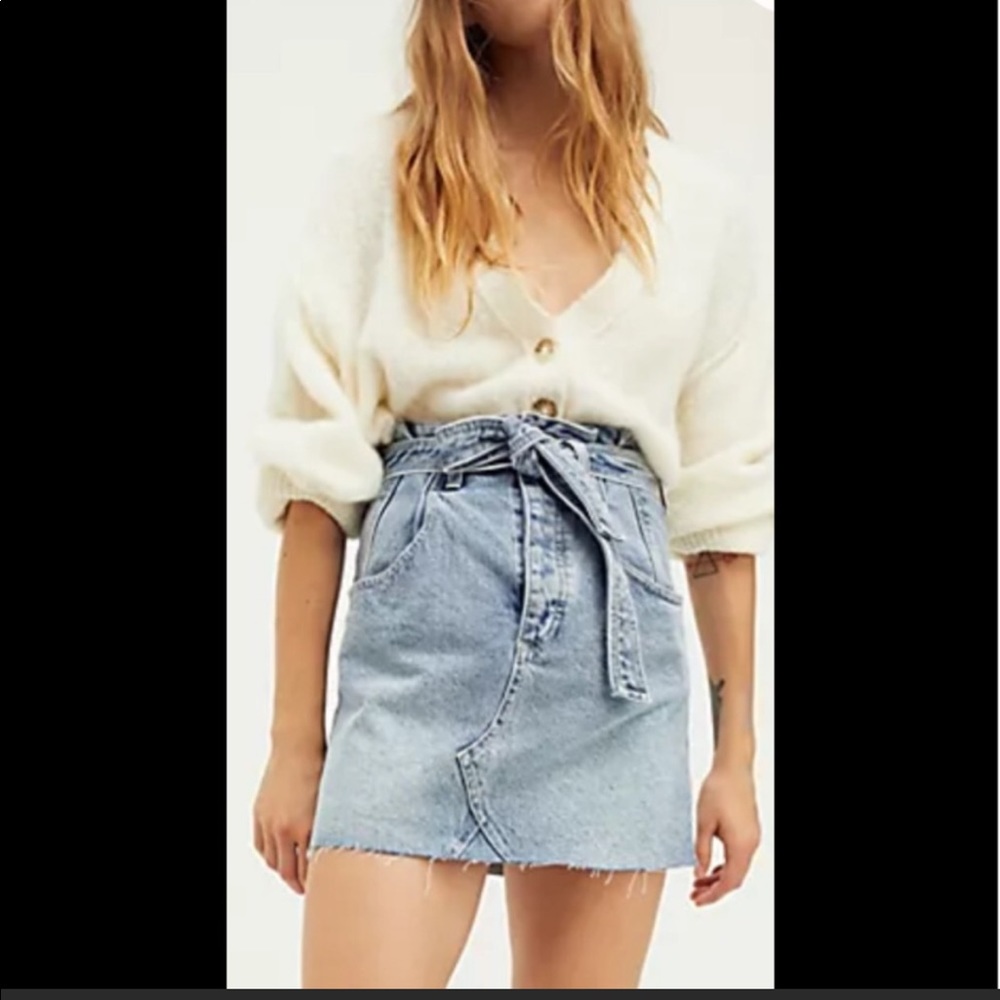 Free People // East of Eden Denim Belted Mini Skirt